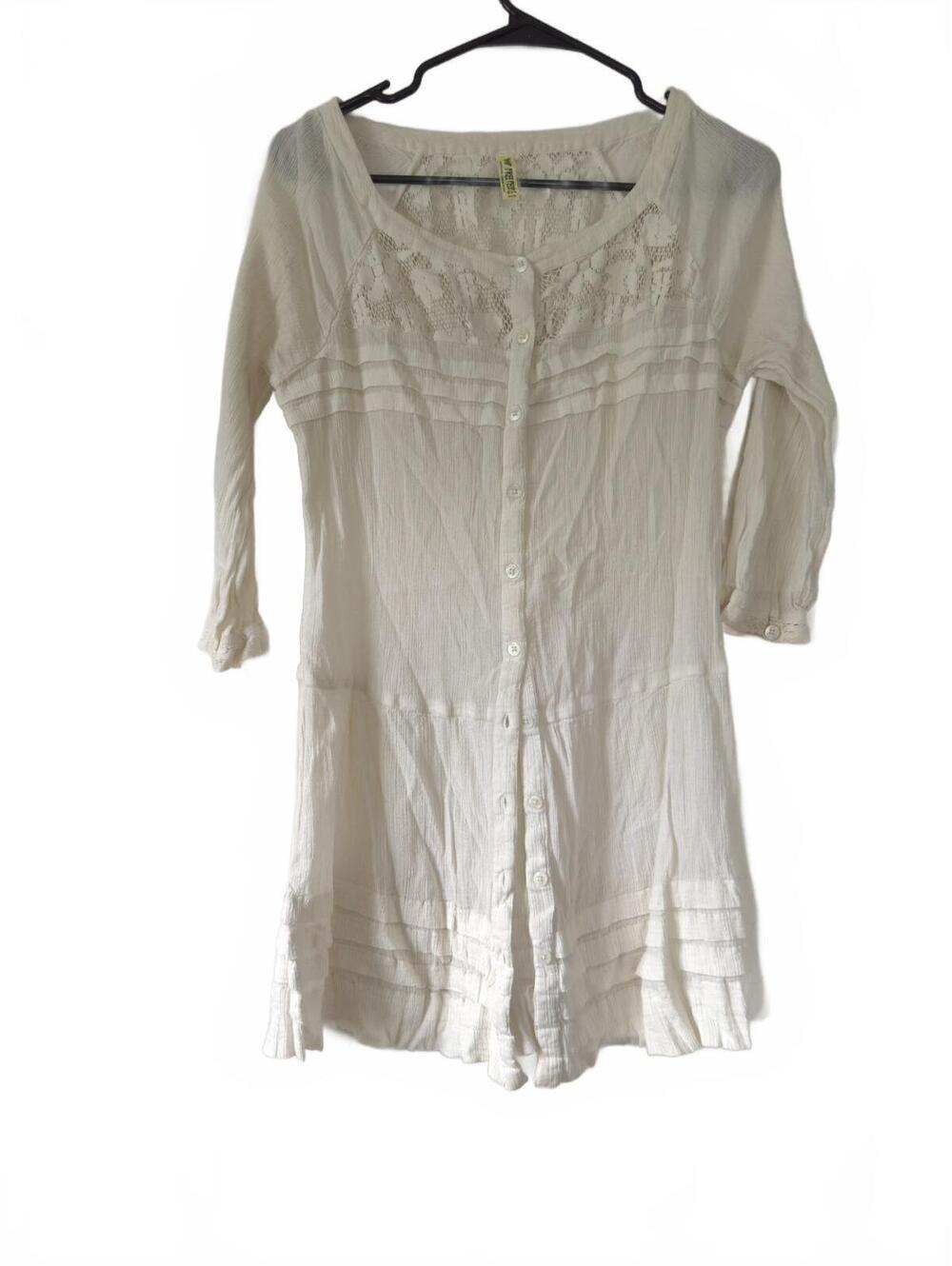 Free People Ivory Lace Button-Front Dress, Size M